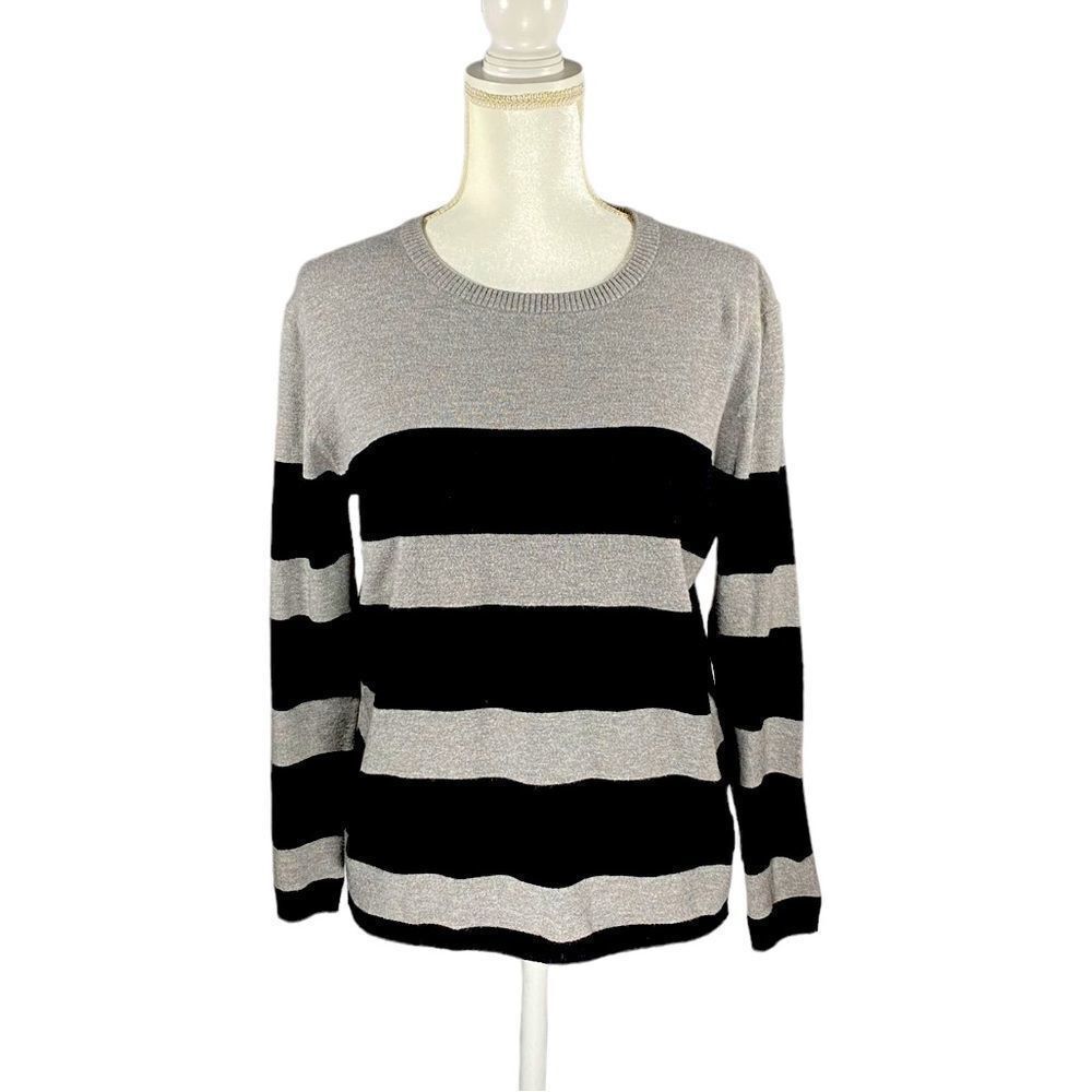 Lumiere Black and Gray Striped Long Sleeve Sweater Shirt Top Women’s Size Small